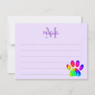 Tie Dye Dog Paw Print Graphic Lined Monogram Card