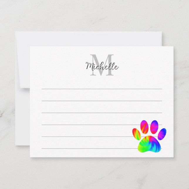 Tie Dye Dog Paw Print Graphic Lined Monogram Card (Front)