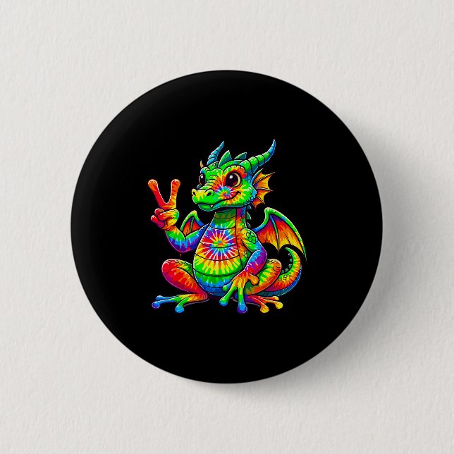 Tie-dye Dragon Peace Sign Hipe  6 Cm Round Badge (Front)