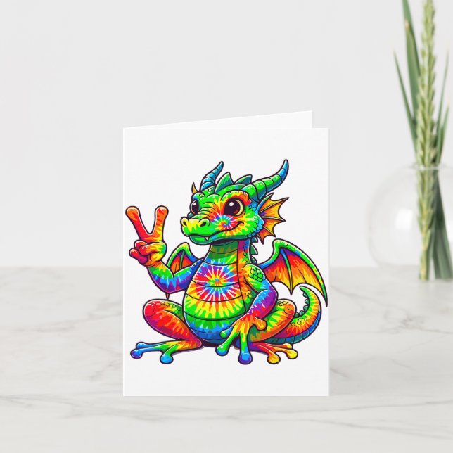 Tie-dye Dragon Peace Sign Hipe  Card (Front)