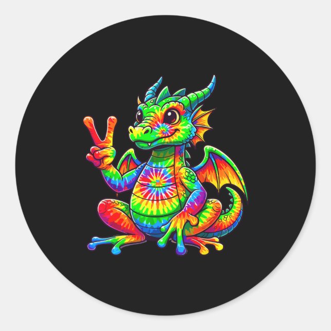 Tie-dye Dragon Peace Sign Hipe  Classic Round Sticker (Front)
