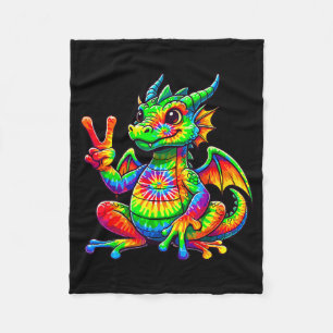Tie-dye Dragon Peace Sign Hipe  Fleece Blanket