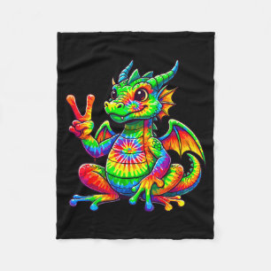 Tie-dye Dragon Peace Sign Hipe  Fleece Blanket