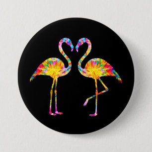 TIE DYE FLAMINGO 7.5 CM ROUND BADGE