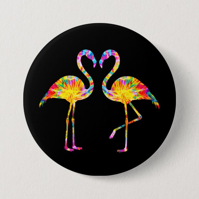 TIE DYE FLAMINGO 7.5 CM ROUND BADGE (Front)