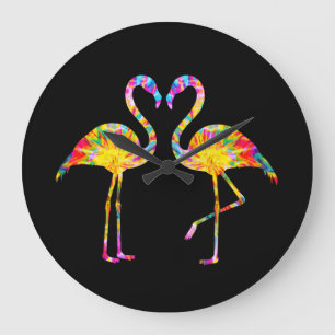 TIE DYE FLAMINGO LARGE CLOCK
