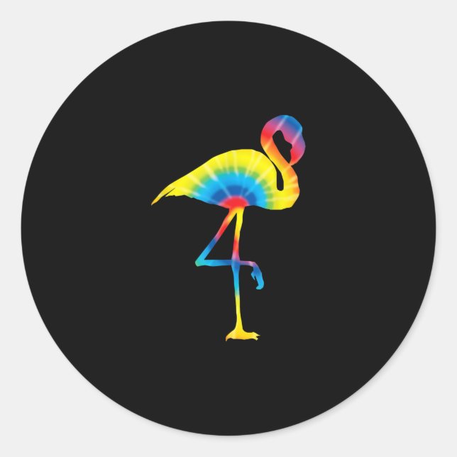 Tie Dye Flamingo Rainbow Print Bird Animal Hippie Classic Round Sticker (Front)