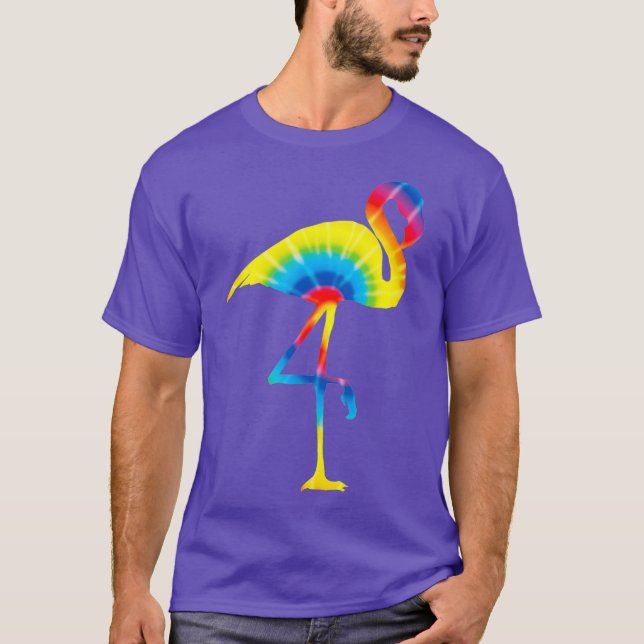 Tie Dye Flamingo Rainbow Print Bird Animal Peace T-Shirt (Front)