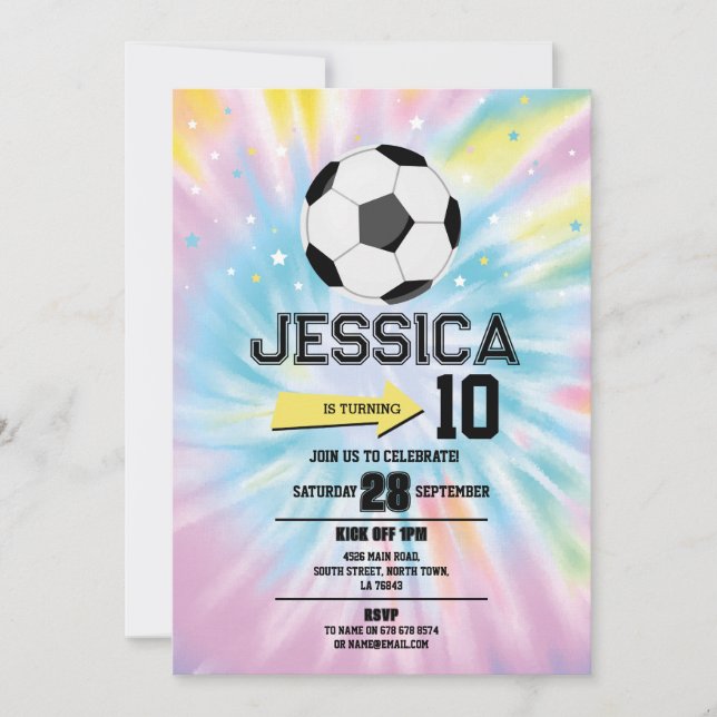 Tie Dye Football Soccer Birthday Party Pink Girls Invitation (Front)
