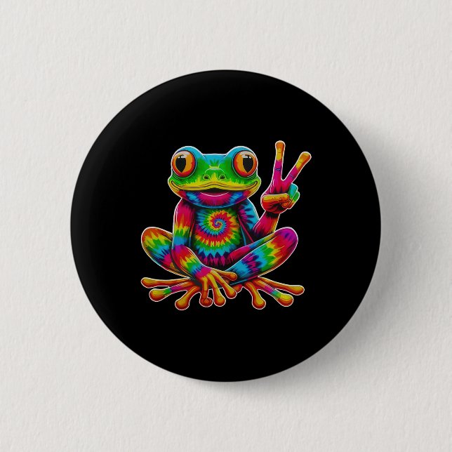 Tie-dye Frog Peace Sign Hippie Christmas Frog  6 Cm Round Badge (Front)