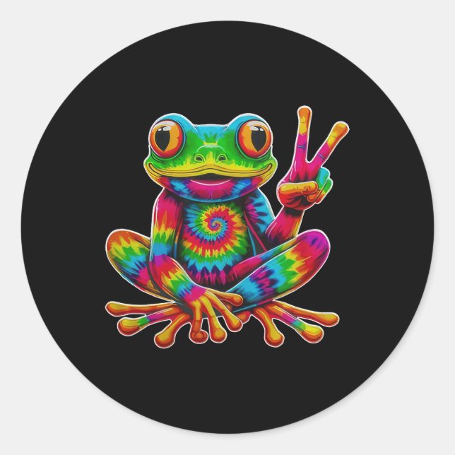 Tie-dye Frog Peace Sign Hippie Christmas Frog  Classic Round Sticker (Front)