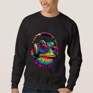 Tie-Dye Frog Peace Sign Hippie Frog With Headphone Sweatshirt