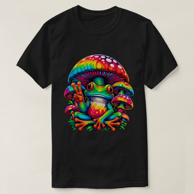 Tie-Dye Frog Peace Sign Mushroom Hippie T-Shirt (Design Front)