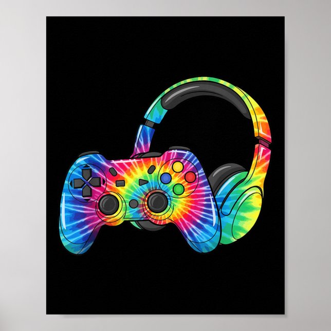 Tie Dye Gaming Headset Controller Video Games Game Poster (Front)
