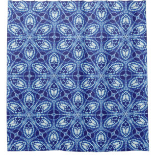 Tie Dye Geometric Blue Kaleidoscope Shower Curtain