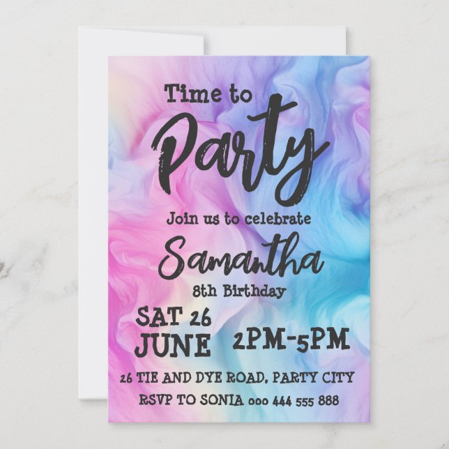 Tie Dye Girl Rainbow Birthday Party Invitation (Front)