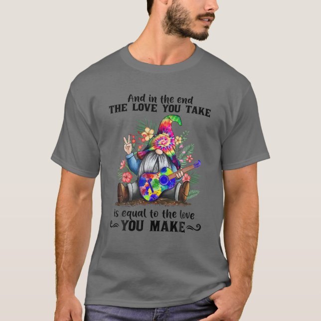 Tie Dye Gnome Peace Playing Gui-Tar Hippie Gnome C T-Shirt (Front)