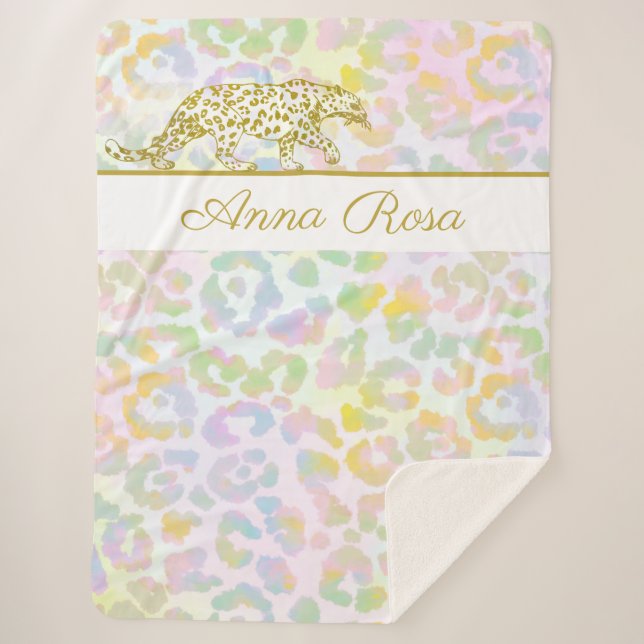 *~* Tie Dye Gold Leopard Pastel Spots Sherpa Blanket (Front)