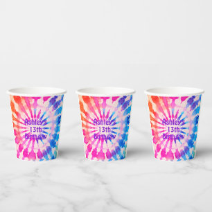 Tie Dye Groovy Hippie Bold Colourful Birthday Paper Cups