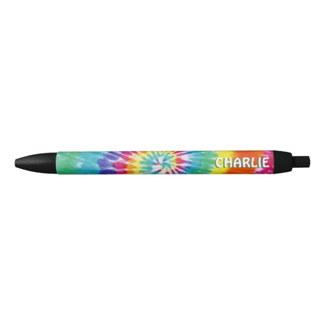 Tie Dye Groovy Personalised Back to School Black Ink Pen (Front)