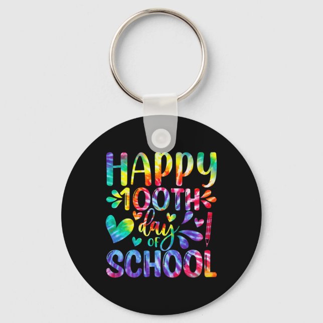 Tie Dye Happy 100th Day Of School Teacher Student  Key Ring (Front)
