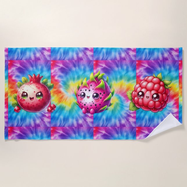 Tie-Dye Happy Dragon Fruit Beach Towel (Front)