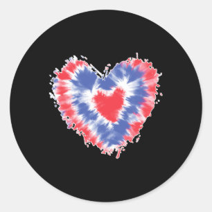 Tie Dye Heart Usa Flag Colours Blue Red And White  Classic Round Sticker