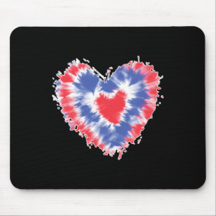 Tie Dye Heart Usa Flag Colours Blue Red And White Mouse Pad
