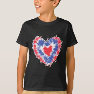 Tie Dye Heart Usa Flag Colours Blue Red And White T-Shirt