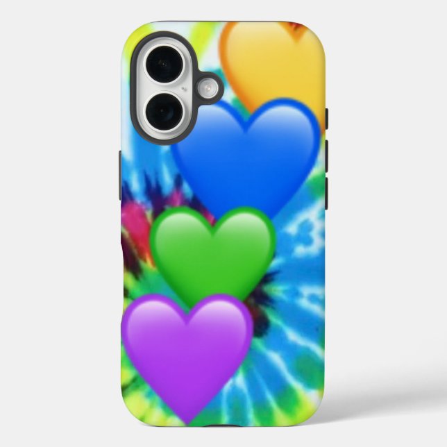 Tie Dye Hearts iPhone 16 Case (Back)