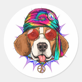 Tie Dye Hippie Beagle Hippiness Peace Love Dog Classic Round Sticker