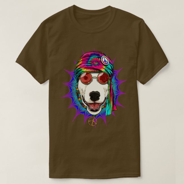 Tie Dye Hippie Bull Terrier Hippiness Peace Love D T-Shirt (Design Front)