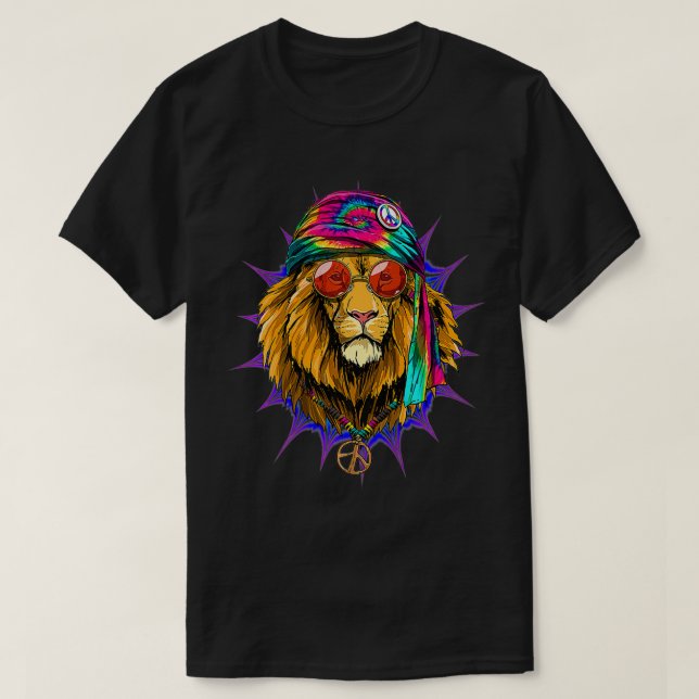 Tie Dye Hippie Lion Hippiness Peace Love Lion Prem T-Shirt (Design Front)
