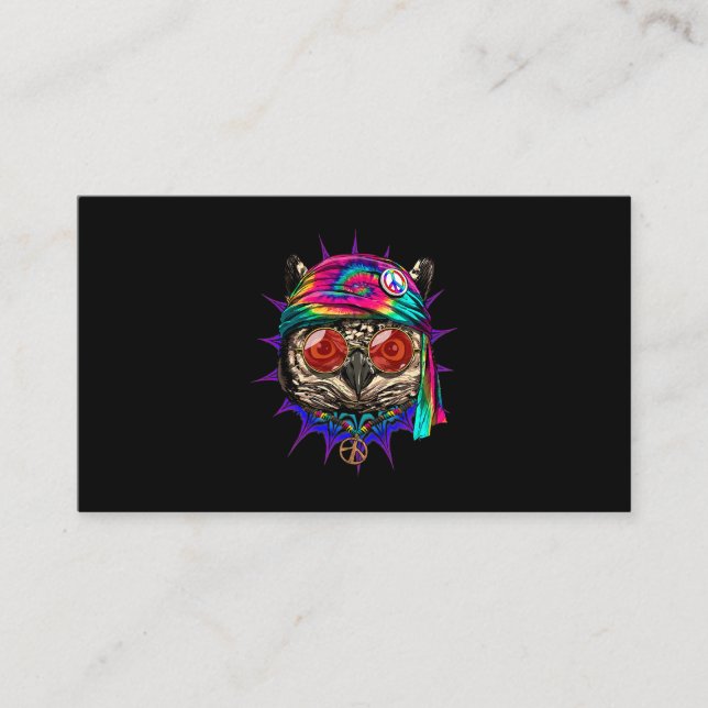 Tie Dye Hippie Owl Hippiness Peace Love Owl 682 Business Card (Front)
