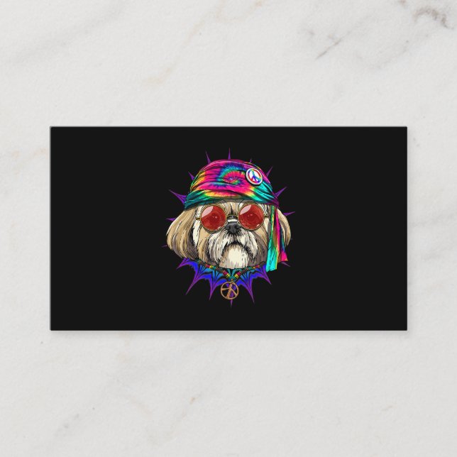 Tie Dye Hippie Shih Tzu Hippiness Peace Love Dog 6 Business Card (Front)