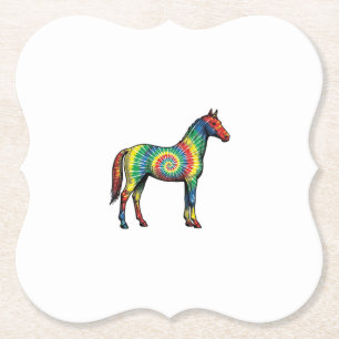 Tie Dye Horse Vintage Engraving Vector Art Paper Coaster