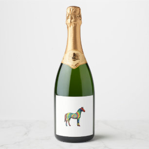 Tie Dye Horse Vintage Engraving Vector Art Sparkling Wine Label