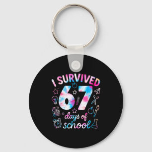 Tie Dye I Survived 67 Days Of School Funny Six Sev Key Ring