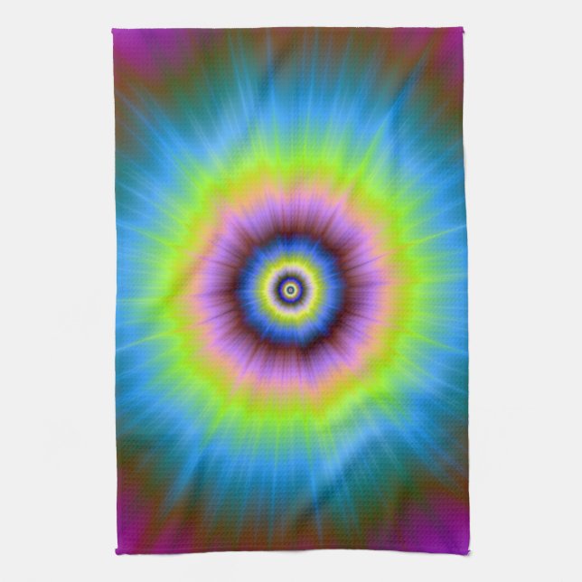 Tie-Dye in Blue Pink Yellow Kitchen Towel (Vertical)
