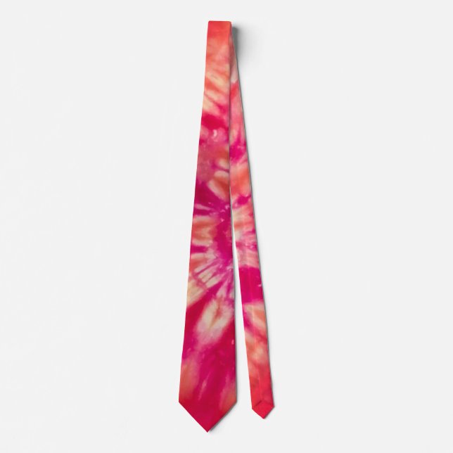 Tie  Dye in Hot Orange and Magenta Swirl Men's Tie (Front)