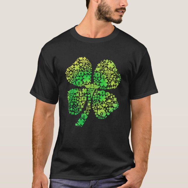 Tie Dye Irish Nurse Shamrock Stethoscope T-Shirt (Front)