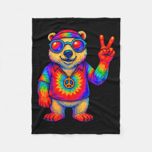 Tie-dye Lar Bear Peace Sign Hip  Fleece Blanket