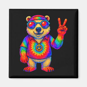 Tie-dye Lar Bear Peace Sign Hip  Magnet