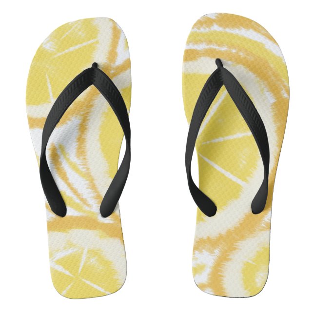 Tie Dye Lemon Abstract Fruit Round Jandals (Footbed)