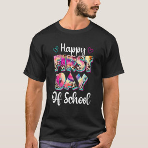 Tie Dye Leopard Happy First Day Of School Teacher  T-Shirt