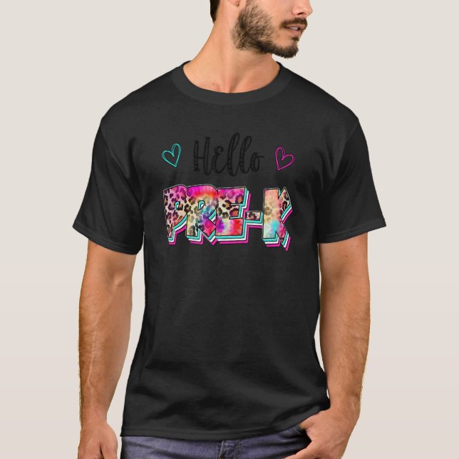 Tie Dye Leopard Hello Pre K Back To School Student T-Shirt (Front)