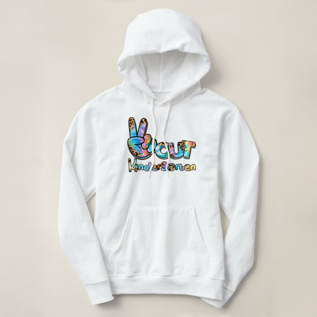 Tie Dye leopard Peace Out Kindergarten FirstDay Of Hoodie (Design Front)