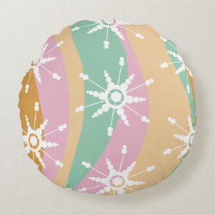 Tie Dye Liquid Retro Groovy Christmas Beige Green  Round Cushion