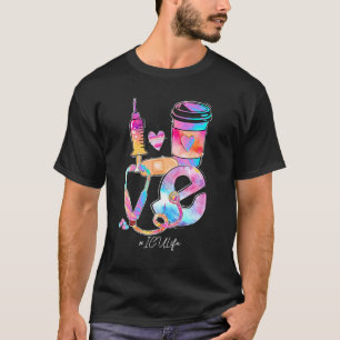 Tie Dye Love Icu Life Stethoscope Nursing Nurses D T-Shirt