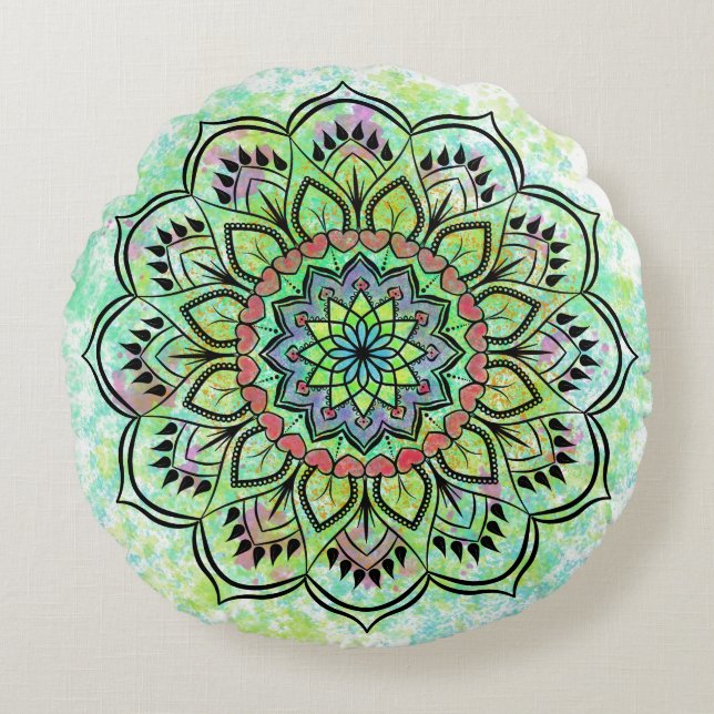 Tie-Dye Mandala Meditation Round Pillow (Front)